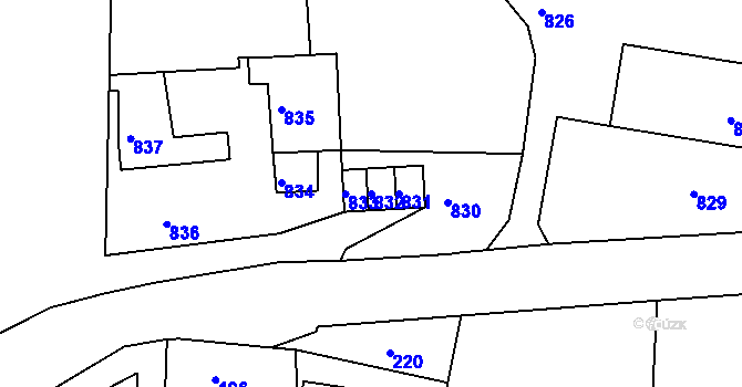 Parcela st. 832 v KÚ Zákupy, Katastrální mapa