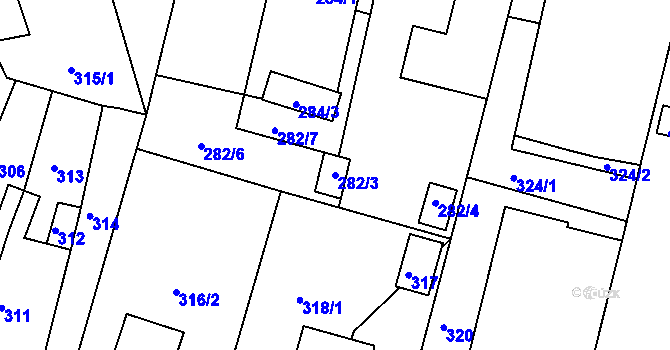 Parcela st. 282/3 v KÚ Zákupy, Katastrální mapa