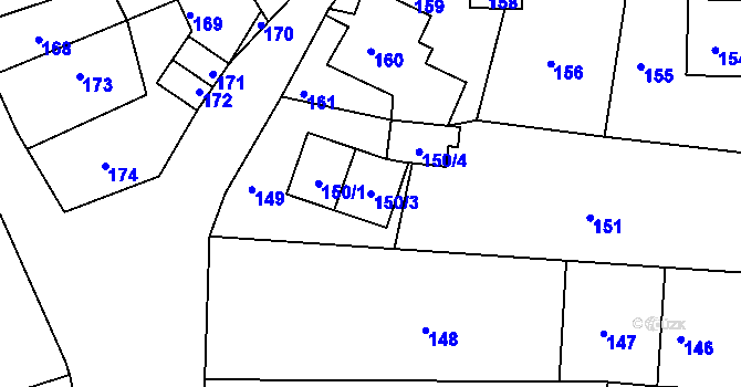 Parcela st. 150/3 v KÚ Zákupy, Katastrální mapa