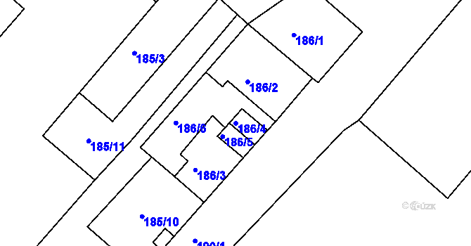 Parcela st. 186/4 v KÚ Zálesí u Bítova, Katastrální mapa