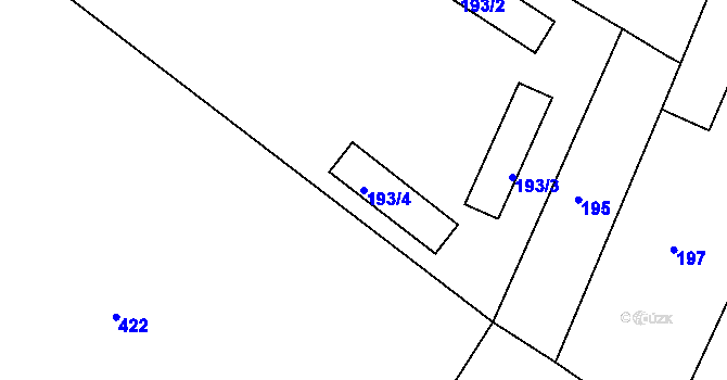 Parcela st. 193/4 v KÚ Zálesí u Bítova, Katastrální mapa