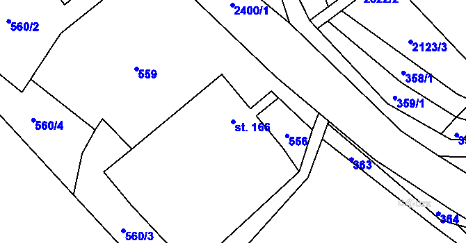 Parcela st. 166 v KÚ Zálesní Lhota, Katastrální mapa