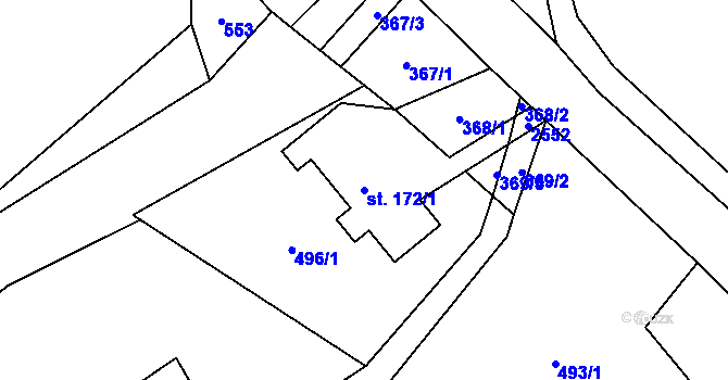 Parcela st. 172/1 v KÚ Zálesní Lhota, Katastrální mapa