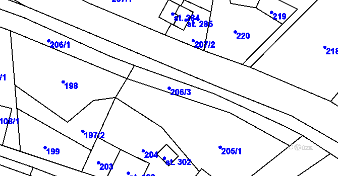 Parcela st. 206/3 v KÚ Zálesní Lhota, Katastrální mapa