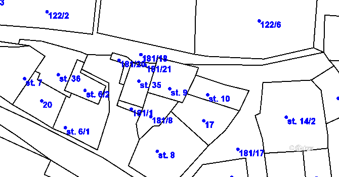 Parcela st. 9 v KÚ Přebozy, Katastrální mapa