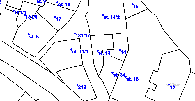 Parcela st. 13 v KÚ Přebozy, Katastrální mapa