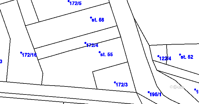 Parcela st. 55 v KÚ Přebozy, Katastrální mapa