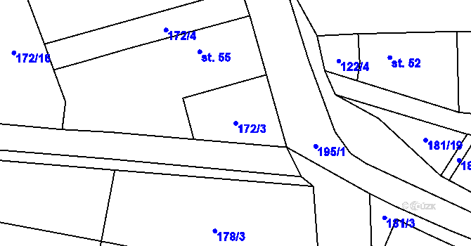 Parcela st. 172/3 v KÚ Přebozy, Katastrální mapa