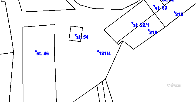 Parcela st. 181/4 v KÚ Přebozy, Katastrální mapa