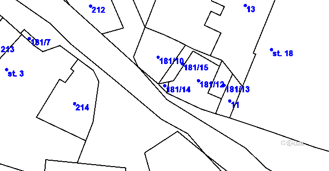 Parcela st. 181/14 v KÚ Přebozy, Katastrální mapa