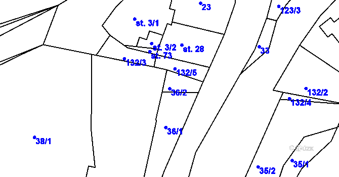 Parcela st. 36/2 v KÚ Zalešany, Katastrální mapa