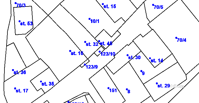 Parcela st. 123/10 v KÚ Zalešany, Katastrální mapa