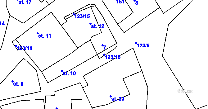 Parcela st. 123/16 v KÚ Zalešany, Katastrální mapa
