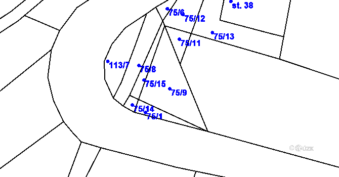 Parcela st. 75/9 v KÚ Zalešany, Katastrální mapa