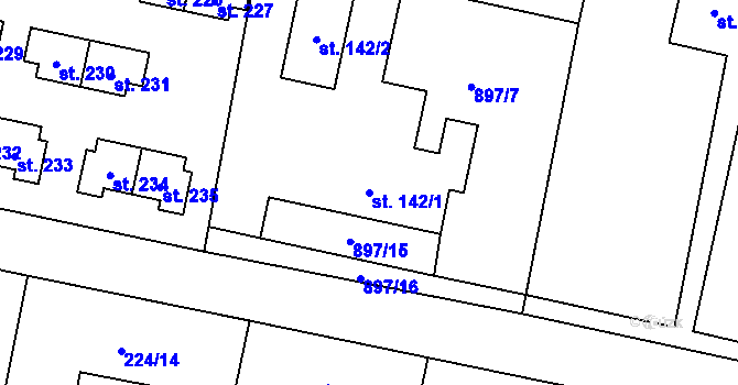 Parcela st. 142/1 v KÚ Zálezlice, Katastrální mapa