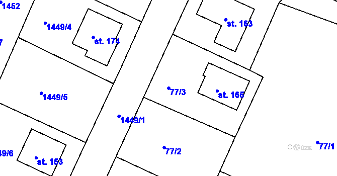 Parcela st. 77/3 v KÚ Zálezly u Čkyně, Katastrální mapa