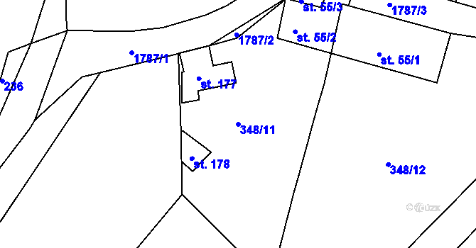 Parcela st. 348/11 v KÚ Zálezly u Čkyně, Katastrální mapa