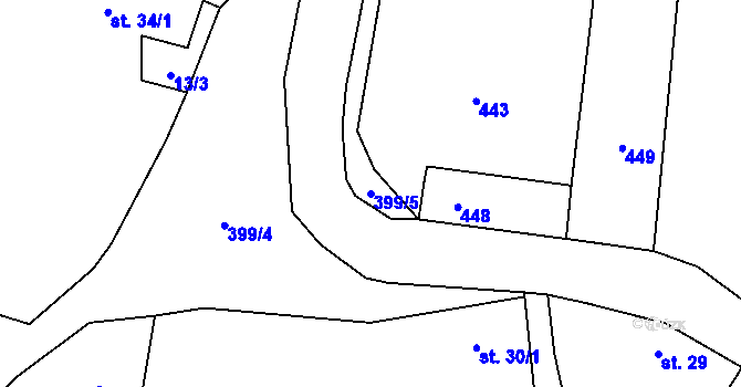 Parcela st. 399/5 v KÚ Rtyně, Katastrální mapa