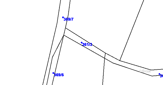 Parcela st. 361/3 v KÚ Rtyně, Katastrální mapa
