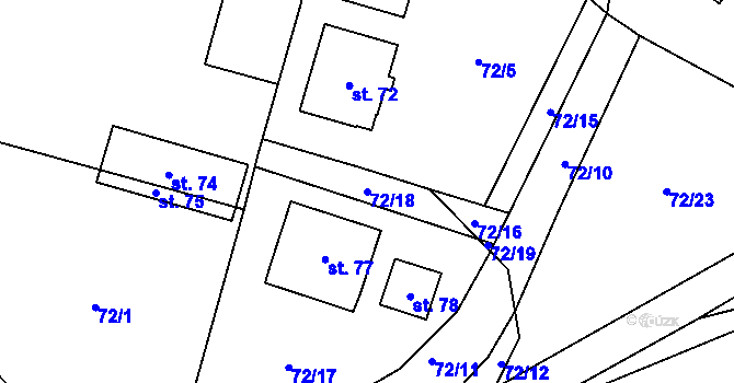 Parcela st. 72/18 v KÚ Rtyně, Katastrální mapa