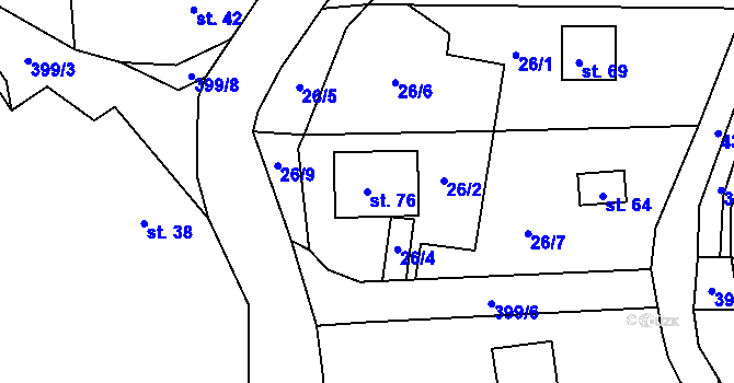 Parcela st. 76 v KÚ Rtyně, Katastrální mapa