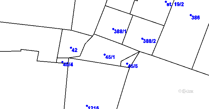 Parcela st. 45/1 v KÚ Klečaty, Katastrální mapa
