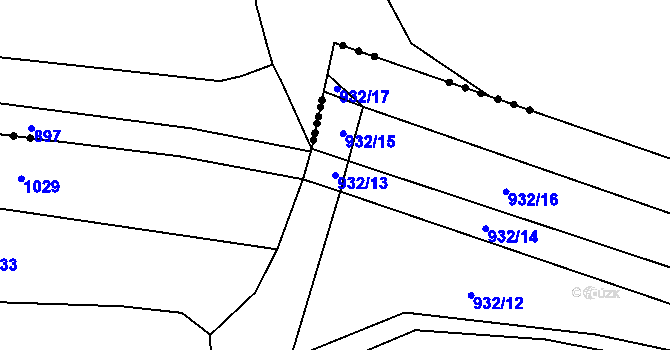 Parcela st. 932/13 v KÚ Mažice, Katastrální mapa