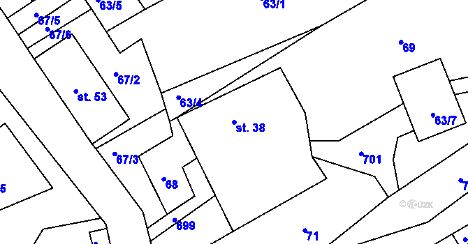 Parcela st. 38 v KÚ Zálší u Chocně, Katastrální mapa