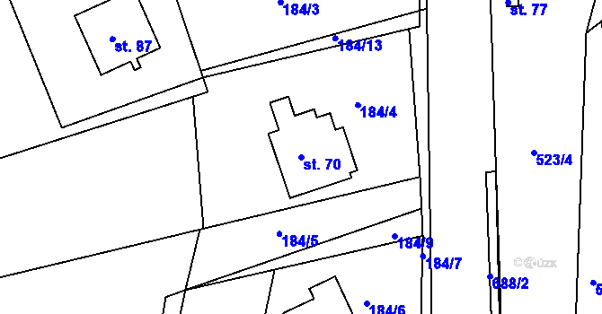 Parcela st. 70 v KÚ Zálší u Chocně, Katastrální mapa