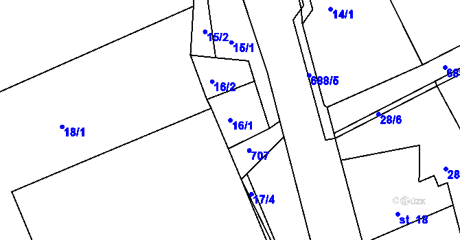 Parcela st. 16/1 v KÚ Zálší u Chocně, Katastrální mapa
