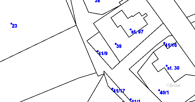 Parcela st. 41/9 v KÚ Zálší u Chocně, Katastrální mapa