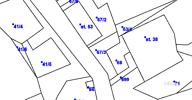 Parcela st. 67/3 v KÚ Zálší u Chocně, Katastrální mapa