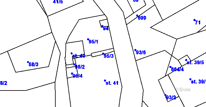 Parcela st. 95/3 v KÚ Zálší u Chocně, Katastrální mapa