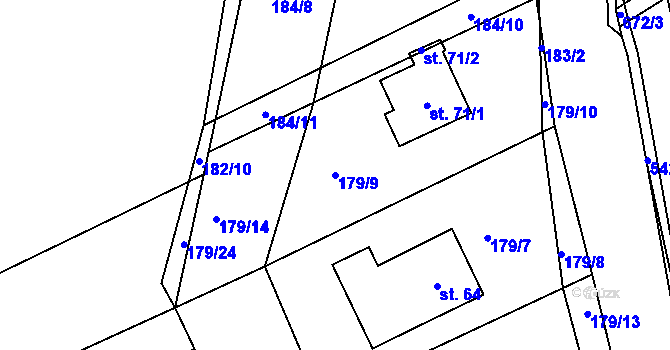 Parcela st. 179/9 v KÚ Zálší u Chocně, Katastrální mapa