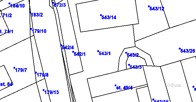 Parcela st. 543/1 v KÚ Zálší u Chocně, Katastrální mapa