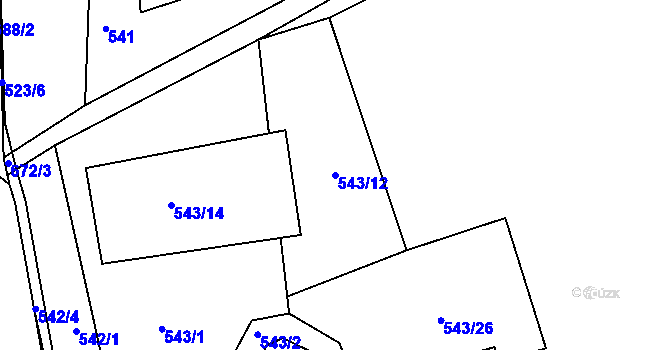 Parcela st. 543/12 v KÚ Zálší u Chocně, Katastrální mapa