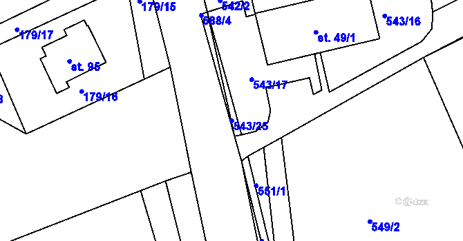Parcela st. 543/25 v KÚ Zálší u Chocně, Katastrální mapa