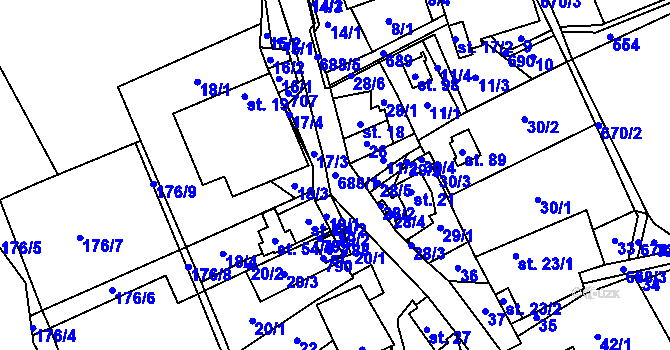 Parcela st. 688/1 v KÚ Zálší u Chocně, Katastrální mapa