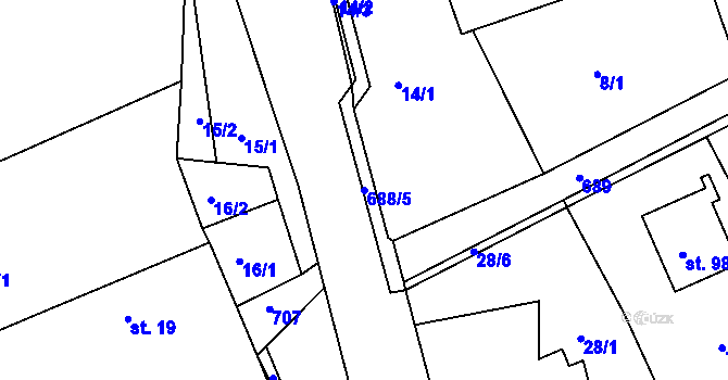 Parcela st. 688/5 v KÚ Zálší u Chocně, Katastrální mapa