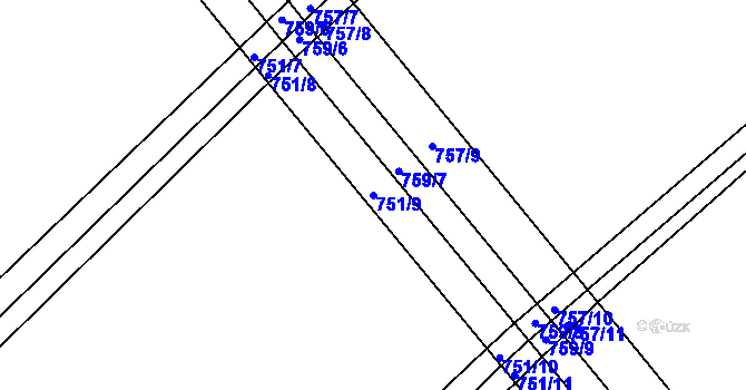 Parcela st. 751/9 v KÚ Zálší u Chocně, Katastrální mapa