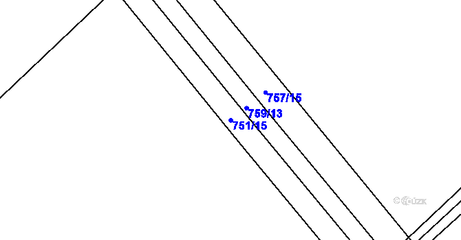Parcela st. 751/15 v KÚ Zálší u Chocně, Katastrální mapa