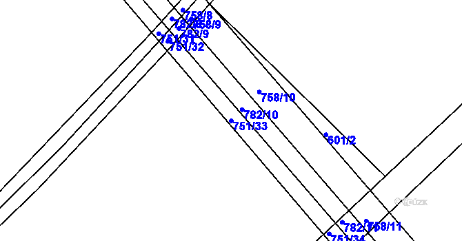Parcela st. 751/33 v KÚ Zálší u Chocně, Katastrální mapa