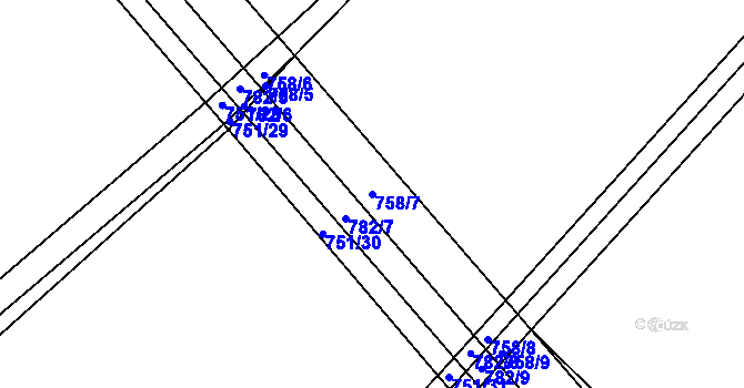 Parcela st. 758/7 v KÚ Zálší u Chocně, Katastrální mapa