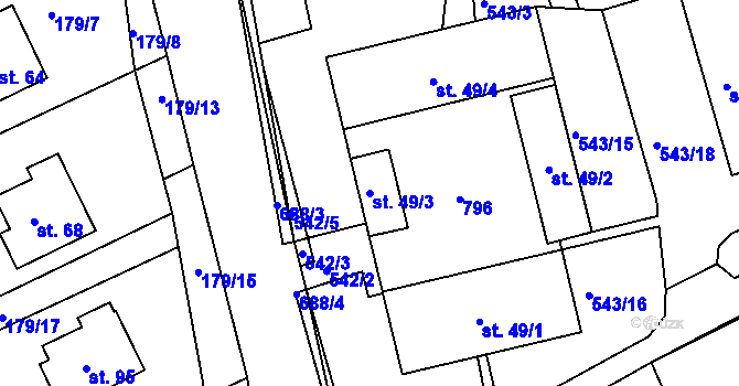 Parcela st. 49/3 v KÚ Zálší u Chocně, Katastrální mapa