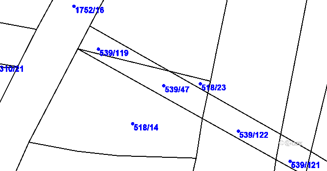 Parcela st. 539/47 v KÚ Zalužany, Katastrální mapa