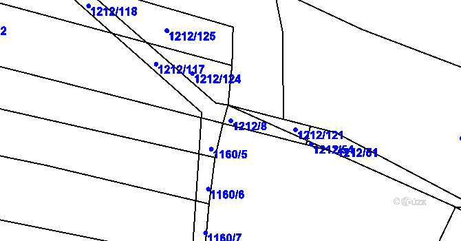 Parcela st. 1212/8 v KÚ Zalužany, Katastrální mapa