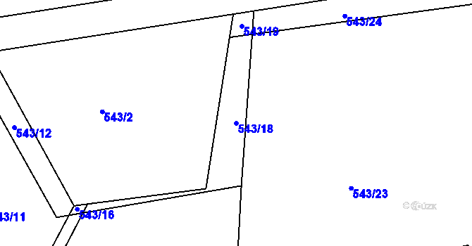 Parcela st. 543/18 v KÚ Zalužany, Katastrální mapa