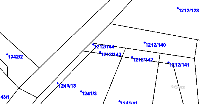 Parcela st. 1212/143 v KÚ Zalužany, Katastrální mapa