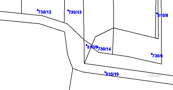 Parcela st. 510/9 v KÚ Záluží nad Vltavou, Katastrální mapa