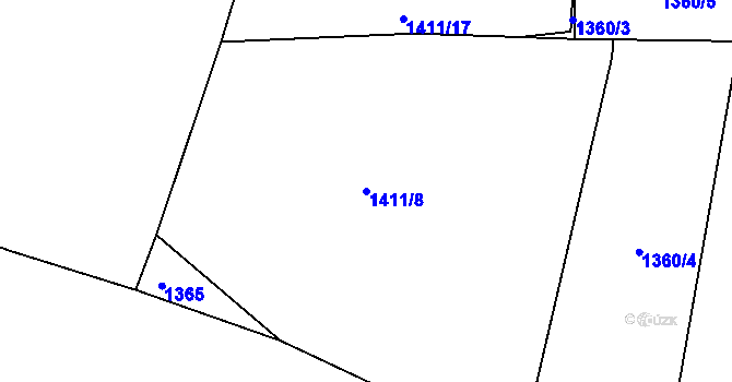 Parcela st. 1411/8 v KÚ Záluží nad Vltavou, Katastrální mapa
